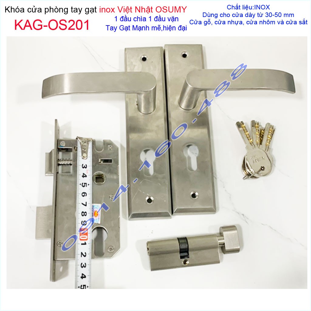 Khóa cửa Việt Nhật KAG-OS200, khóa cửa phòng Inox Việt Nhật cao cấp trọn bộ