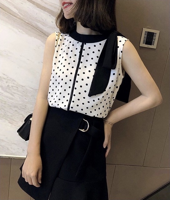 Áo kiểu chấm bi phối nơ cổ siêu xinh - nhiều Size và màu, form dáng đẹp, thích hợp mặc công sở, dự tiệc