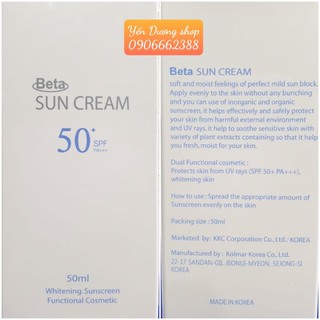 (Chuẩn 100%) Kem chống nắng Beta Sun Cream 50ml Hàn Quốc