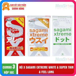 Combo bộ 3 hộp bao cao su sagami chính hãng nhật bản kéo dài thời gian , siêu mỏng, gân gai