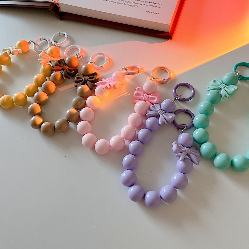 Ins Móc Khóa Điện Thoại Di Động Xỏ Hạt Nhiều Màu Sắc Chống Thất Lạc Hình Nơ Dễ Thương