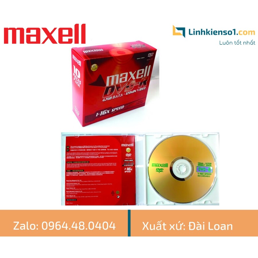 Đĩa trắng DVD-R Maxell 4.7GB có hộp hàng sản xuất Đài Loan (SL: 1 cái)