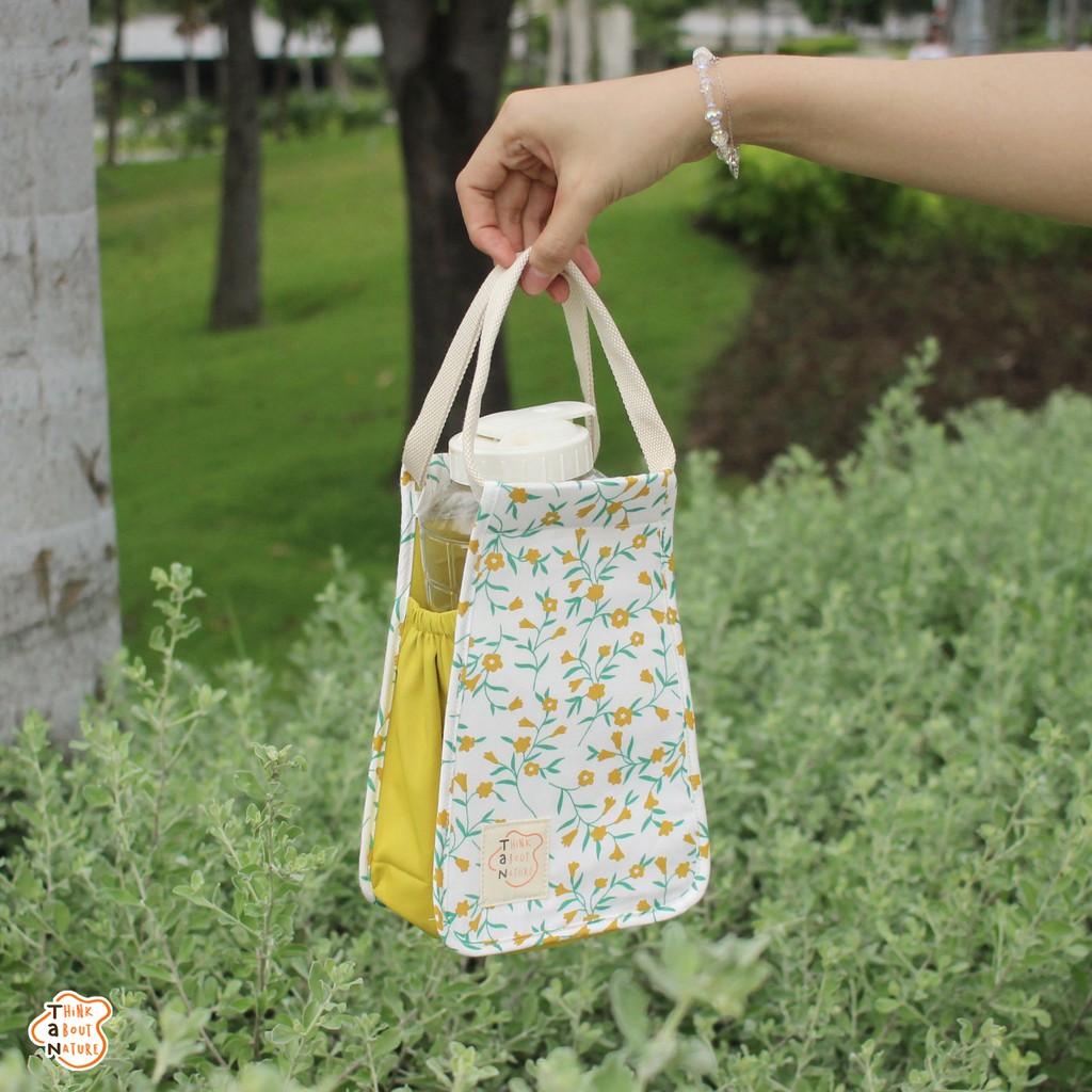 Túi vải đựng bình nước họa tiết hoa vàng đằm thắm/ Túi vải bảo vệ môi trường/ Túi vải đựng bình giữ nhiệt/ ly giữ nhiệt