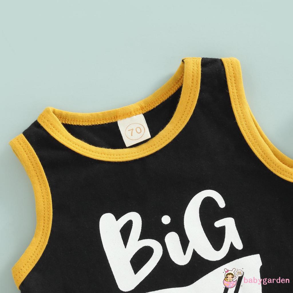 Bộ Áo Sát Nách Cổ Tròn In Chữ + Quần Short Kẻ Sọc Thời Trang Mùa Hè Cho Bé Trai 0-3 Tuổi