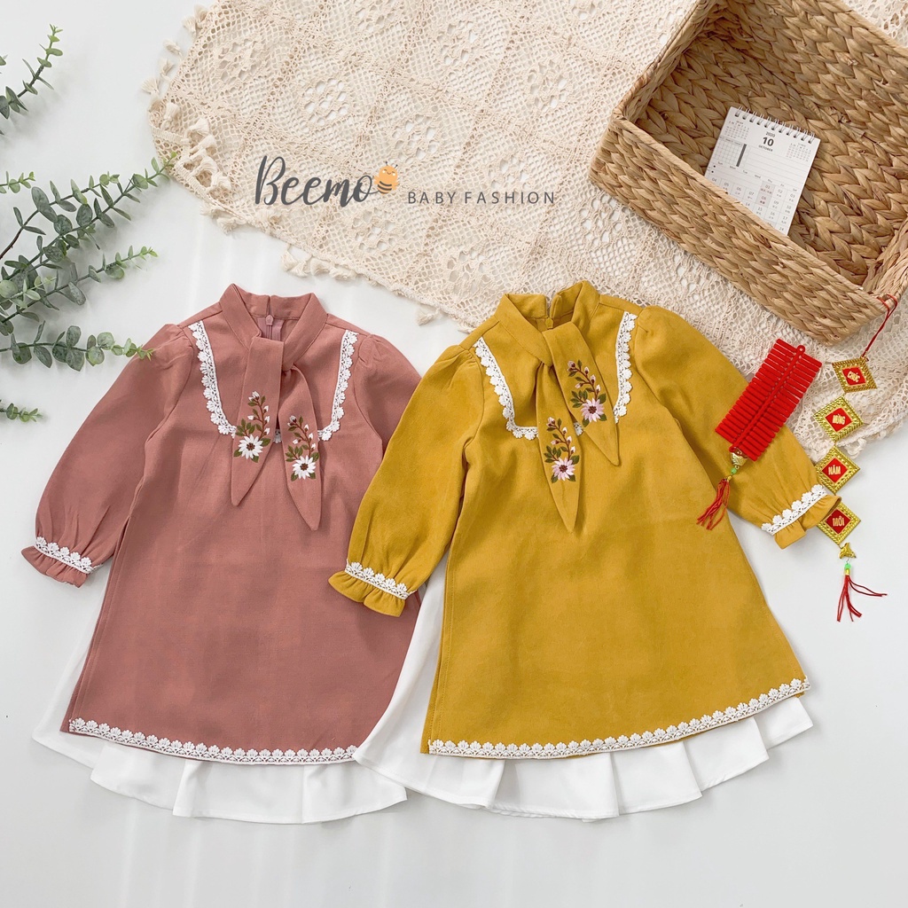 Áo dài bé gái chất nhung tăm Beemo ADT01
