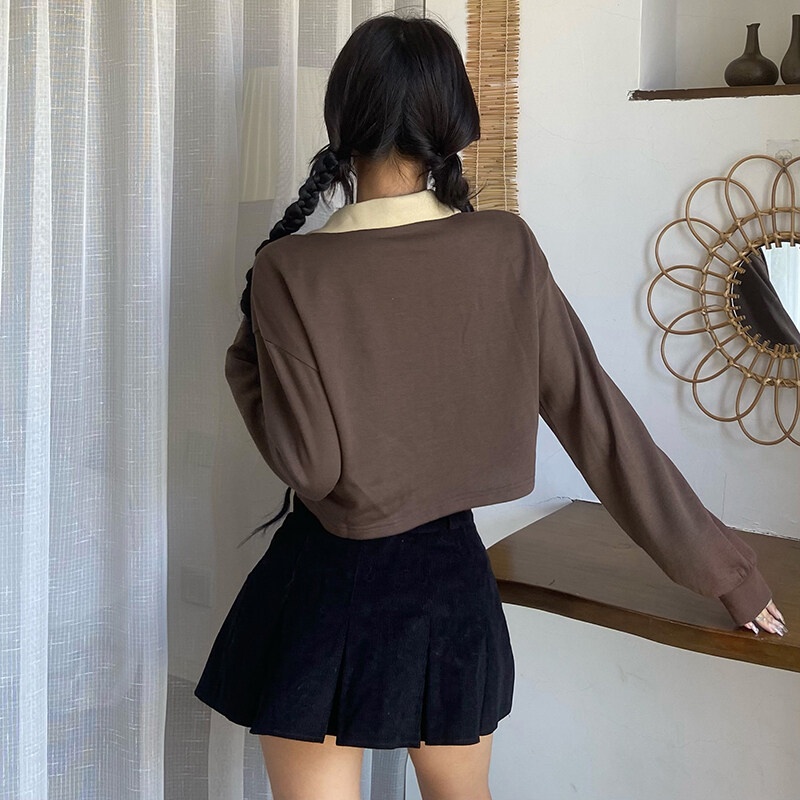 Kliou 2022 Mới vào mùa hè  Áo Thun Crop Top Tay Dài Cổ Chữ V In Chữ Phong Cách Mỹ Thời Trang Mùa Thu Mới Dành Cho Bạn Nữ