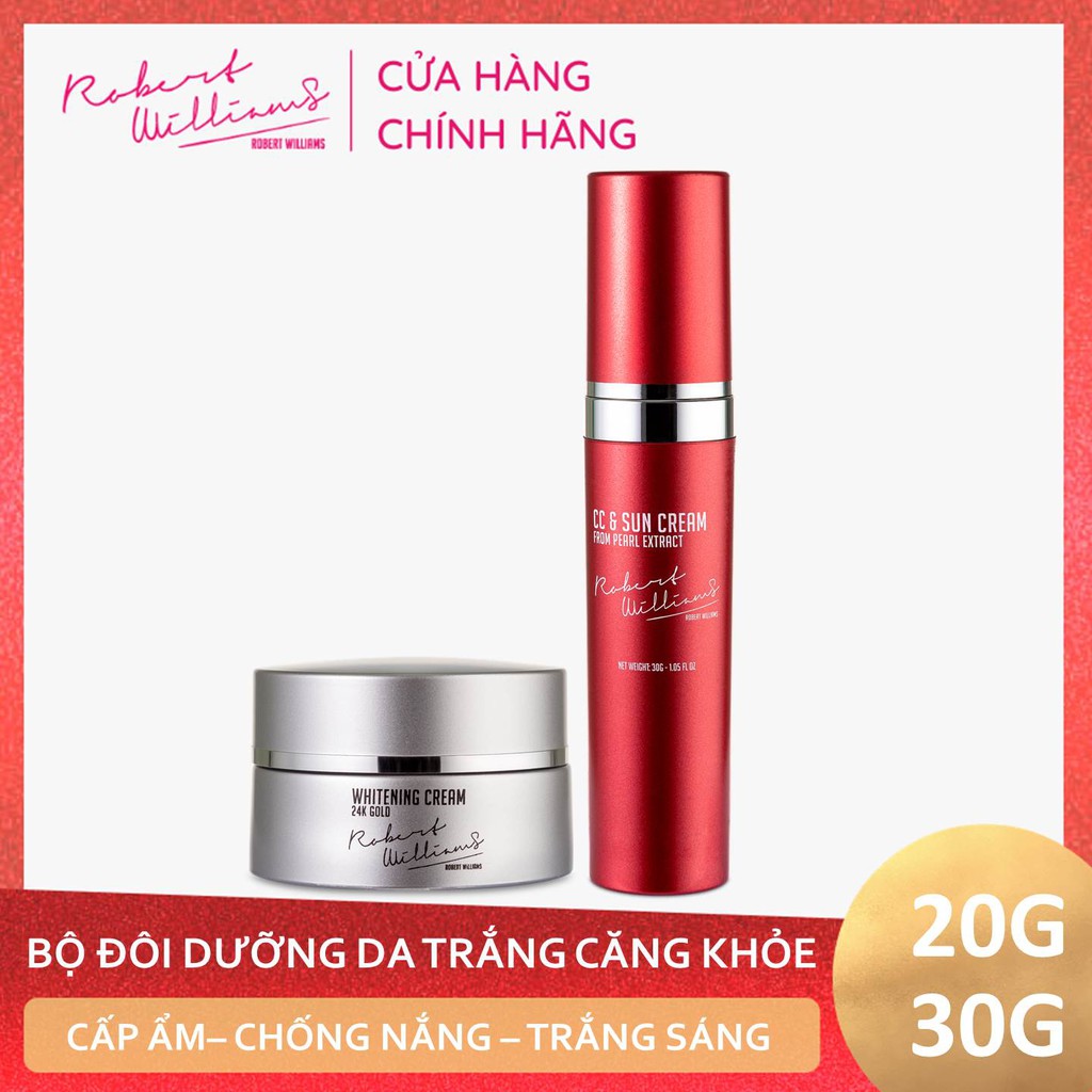 Bộ đôi dưỡng trắng chống nắng hiệu quả ROBERT WILLIAMS Kem Vàng 24K 20g và Kem trang điểm CC cream 30g (SPF50+)