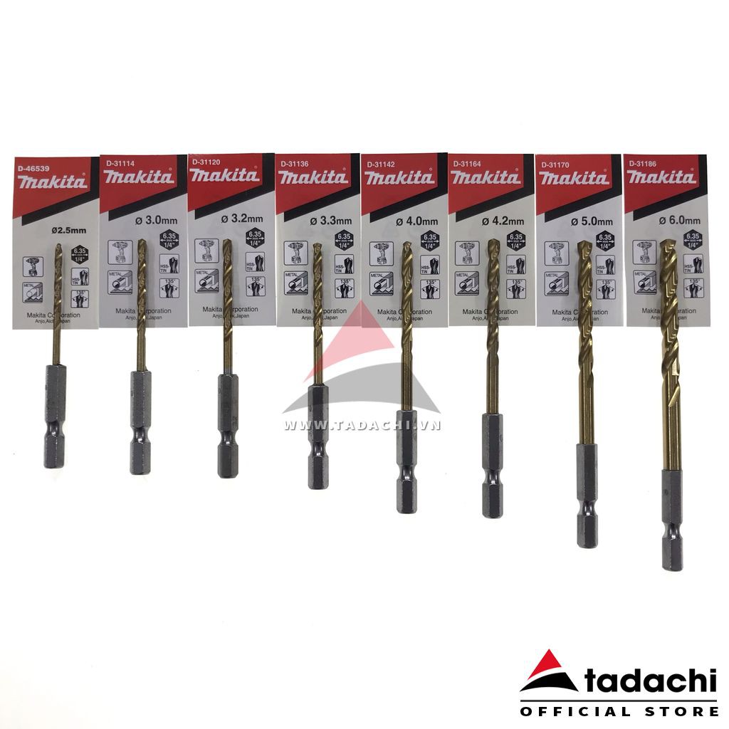Mũi khoan sắt phủ Titan 2.5mm -> 6.5mm chân lục giác Makita