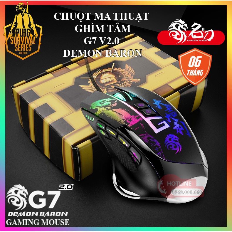 Chuột ghìm tâm G7 V3.0Demon Baron | Phiên bản nâng cấp 11 nút | Hỗ trợ ghìm tâm PUBG, Led RGB Autotap, ghìm tâm PUBG