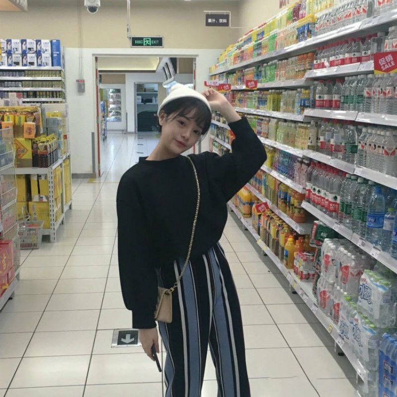 Hàng Sẵn_ Áo len tăm kẻ tay bồng phong cách Harajuku | BigBuy360 - bigbuy360.vn