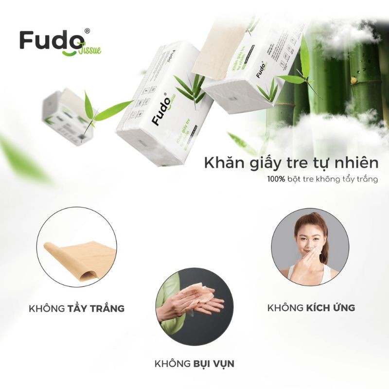 1 Gói giấy ăn FUDO 100% bột tre nguyên chất, không tạo mùi, không tẩy trắng .