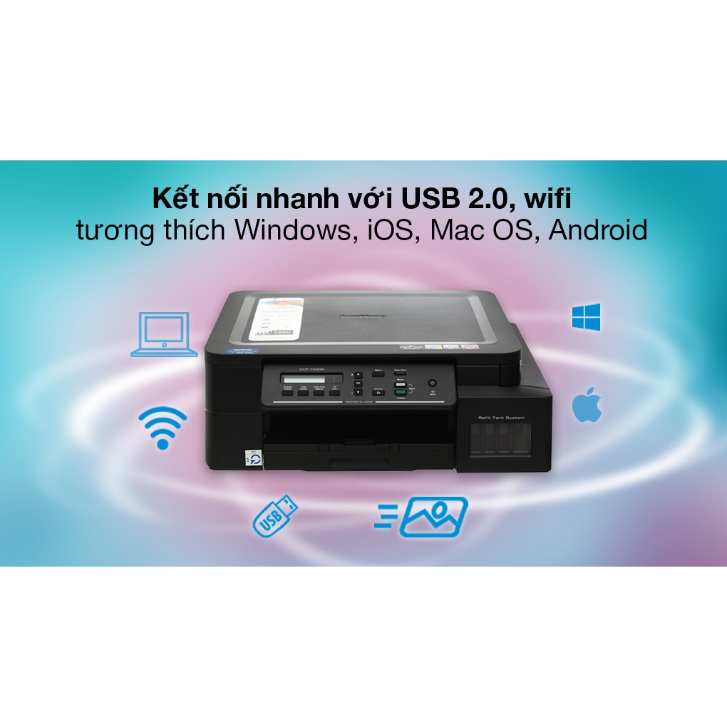 Máy in phun màu đa năng Brother DCP-T520W - In, Scan, Copy, WiFi -  Hàng Chính Hãng