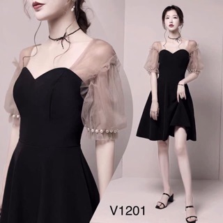 XẢ KHO GIÁ SỐC váy đen xoè cúp ngực tay phối lưới đính Ngọc, váy xoè sang chảnh ,,