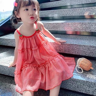 Váy bé gái, váy 2 dây họa tiết dâu tây siêu xinh cho bé gái