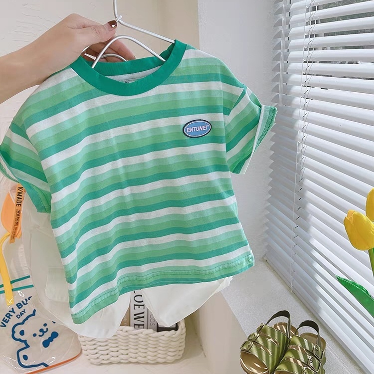 Áo Thun Cotton Tay Ngắn Dáng Suông Kẻ Sọc Ngang Dễ Phối Đồ Thời Trang Hè Phong Cách Hàn Quốc Mới Cho Nam