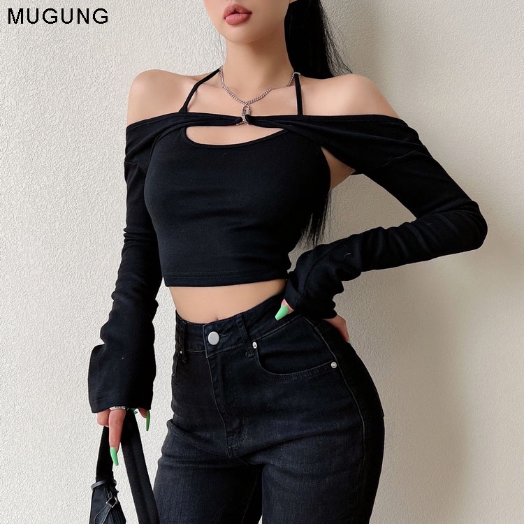Set áo yếm kèm áo khoác bẹt vai Mugung A37