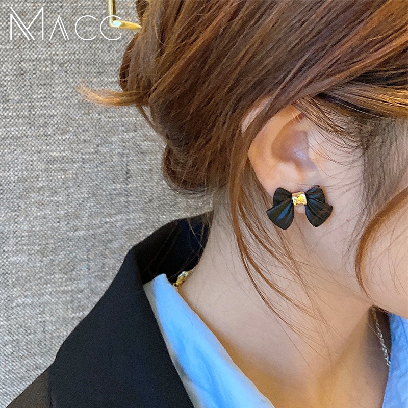 Khuyên Tai Nơ Đen Phong Cách Hàn Quốc Cổ Điển Dành Cho Nữ