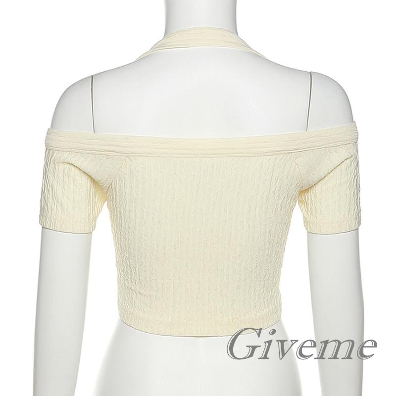 Áo Thun Tay Ngắn Cổ Chữ V Hở Rốn Màu Trơn Thời Trang Cho Nữ