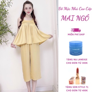 Đồ Bộ Lụa/Lanh/Satin Lửng Mặc Ở Nhà Nữ - Bộ Ngủ Nữ 2 Dây BabyDoll Mặc Nhà Mùa Hè, Nhiều Màu Dễ Thương, MAI NGÔ