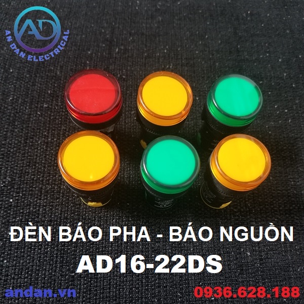 Đèn báo nguồn LED phi 22 AD16-22DS , Đèn báo pha AC380V AC220V AC/DC24V
