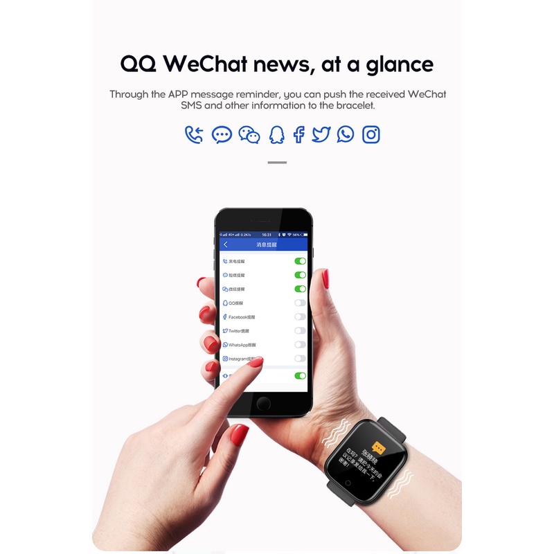 Đồng Hồ Đeo Tay Thông Minh Y68 D20 Chống Nước Theo Dõi Sức Khỏe Kèm Phụ Kiện Android