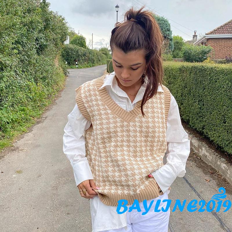 Áo Khoác Len Không Tay Họa Tiết Ca Rô Trẻ Trung Thanh Lịch Dành Cho Nữ