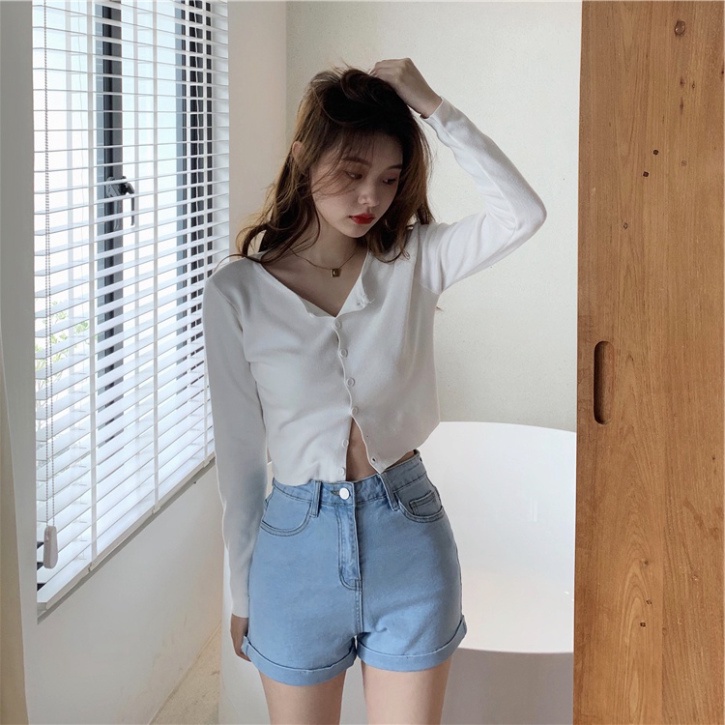 Sale 68% Quần short denim lưng cao co dãn kiểu dáng đơn giản hợp thời trang,  Giá gốc 195000đ - 8M10