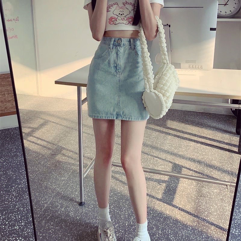 Chân Váy Chữ A Ngắn Vải Jean Mềm Mịn Thiêu Hoa 2 Túi Sau Chân Váy Bò Denim  Lưng Cao Chữ A Ulzzang Hàn Quốc Cv25701