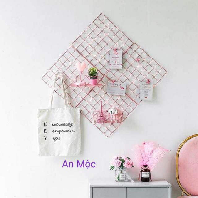 [AN MỘC] Set 6 món 4 Tấm lưới treo tường + 1 giỏ treo + 1 thanh treo để đồ, trang trí đa năng