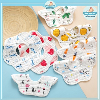 Yếm tròn xoay chất liệu vải xô 8 lớp và 6 lớp dày dặn siêu thấm hút 2 cúc bấm