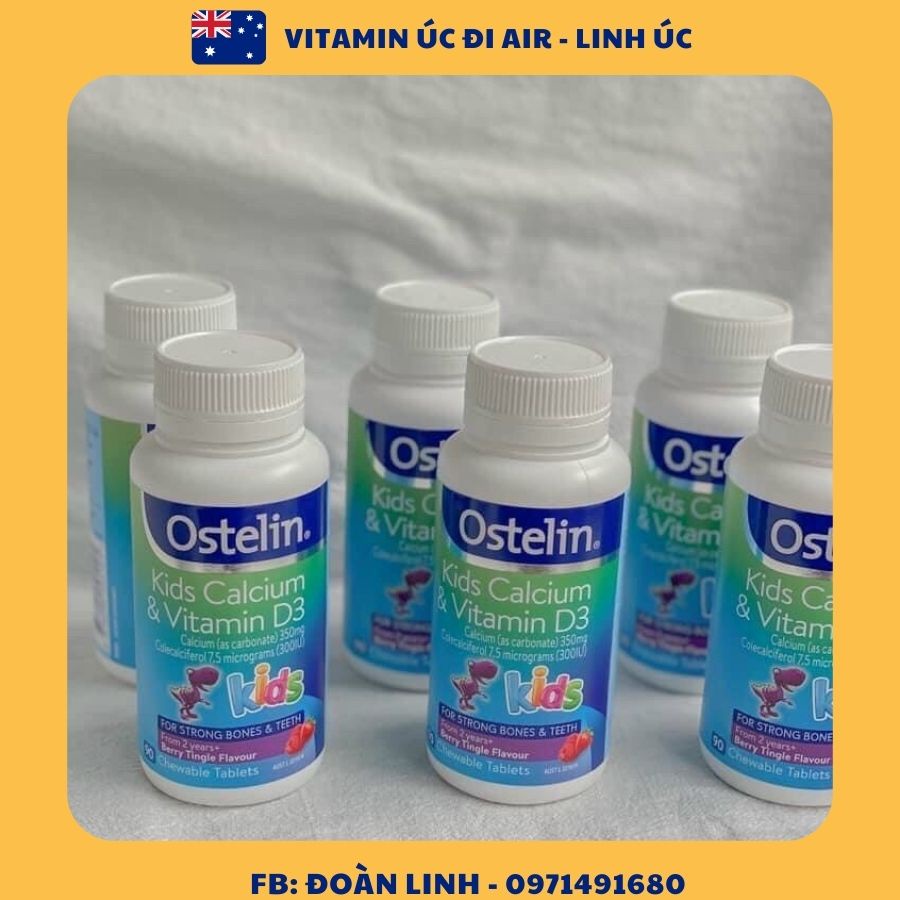 Canxi khủng long cho bé Ostelin Kids Milk Calcium & D3 , Hàng chuẩn úc, Cho Trẻ Từ 7 Tháng Tuổi