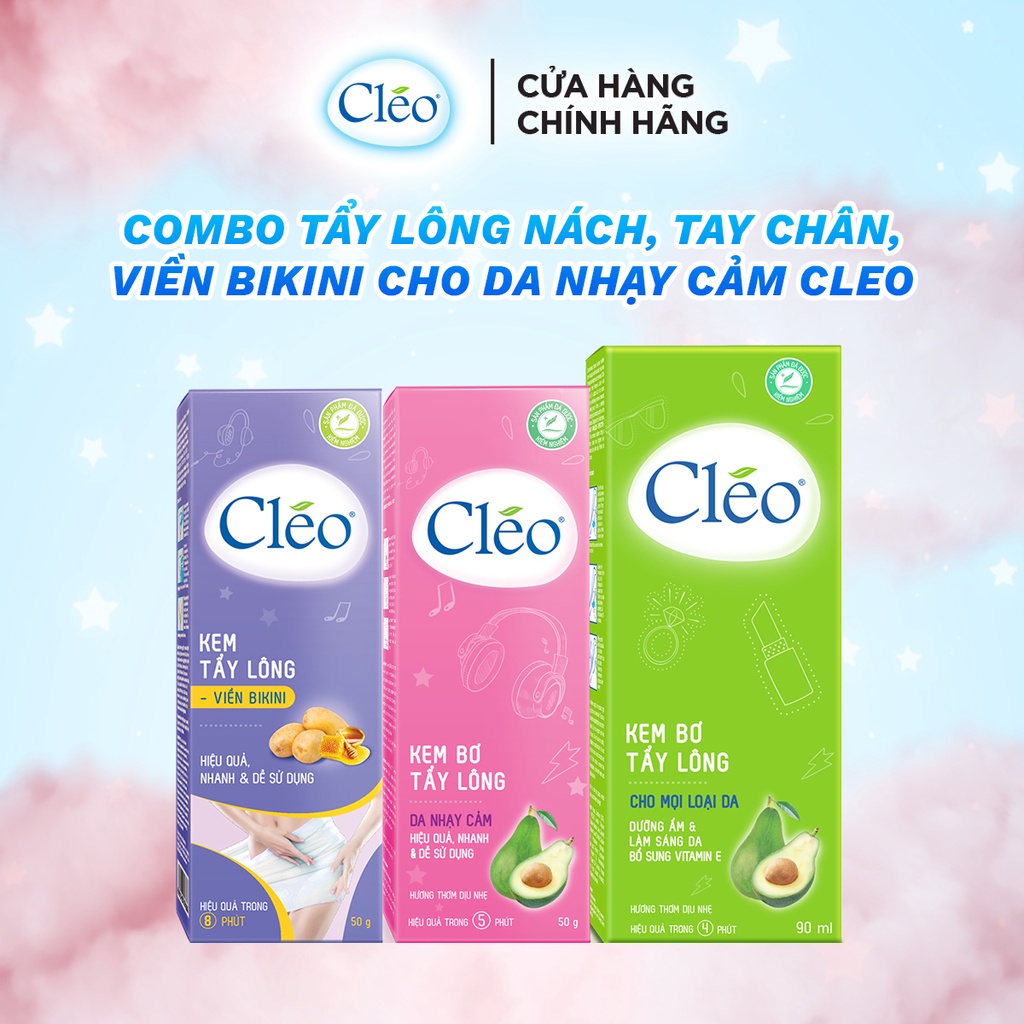 Bộ tẩy lông toàn thân Cléo cho da nhạy cảm an toàn, hiệu quả, kem tẩy lông nách, chân tay và bikini (có hỗ trợ che tên)