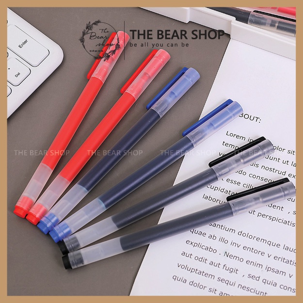 Bút mực gel dung lượng lớn ngòi 0.5mm thiết kế vỏ trong suốt màu đen đỏ xanh - The Bear Shop