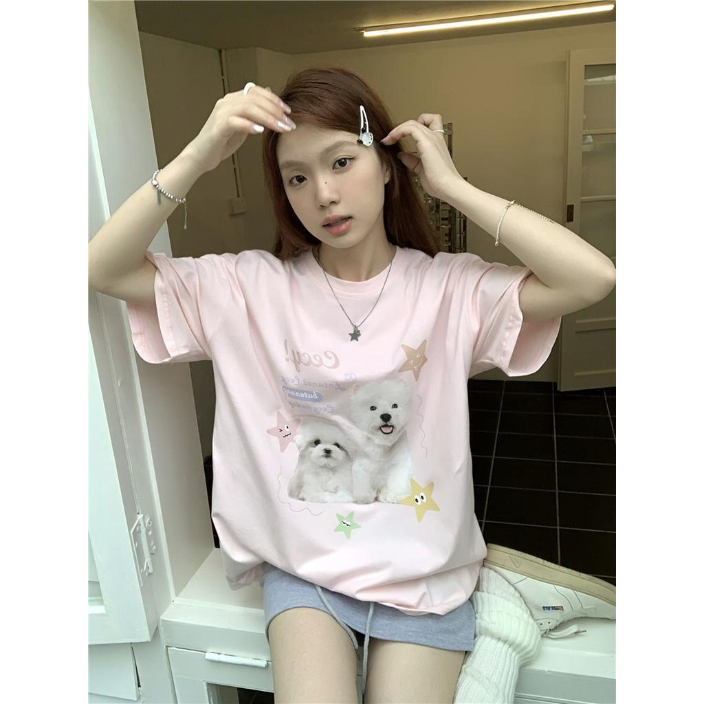Áo Thun Dáng Rộng Ngắn Tay In Hình Ngôi Sao Cún Phong Cách Mới 64243
