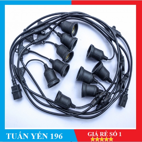Dây đuôi đèn trang trí ngoài trời 5m 10 đui - chống nước - lõi đồng chất lượng