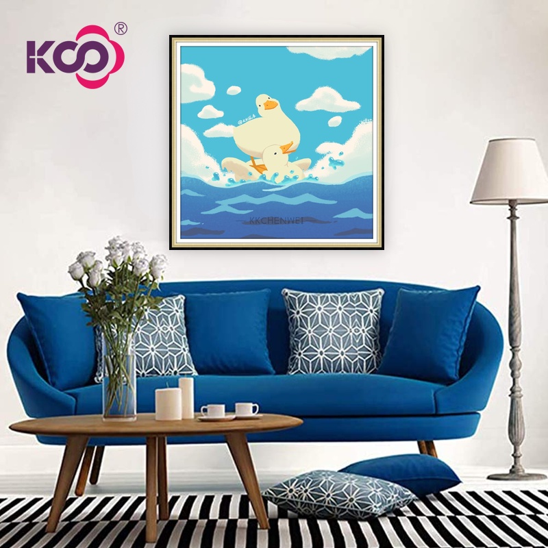 Bộ Tranh Đính Đá Họa Tiết Hoạt Hình Chú Vịt Dễ Thương Dùng Trang Trí Nhà Cửa