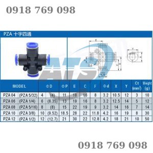 Đầu nối chữ thập, cộng PZA khí nén, phun sương chịu được áp lực cao đầy đủ kích cỡ giá sỉ