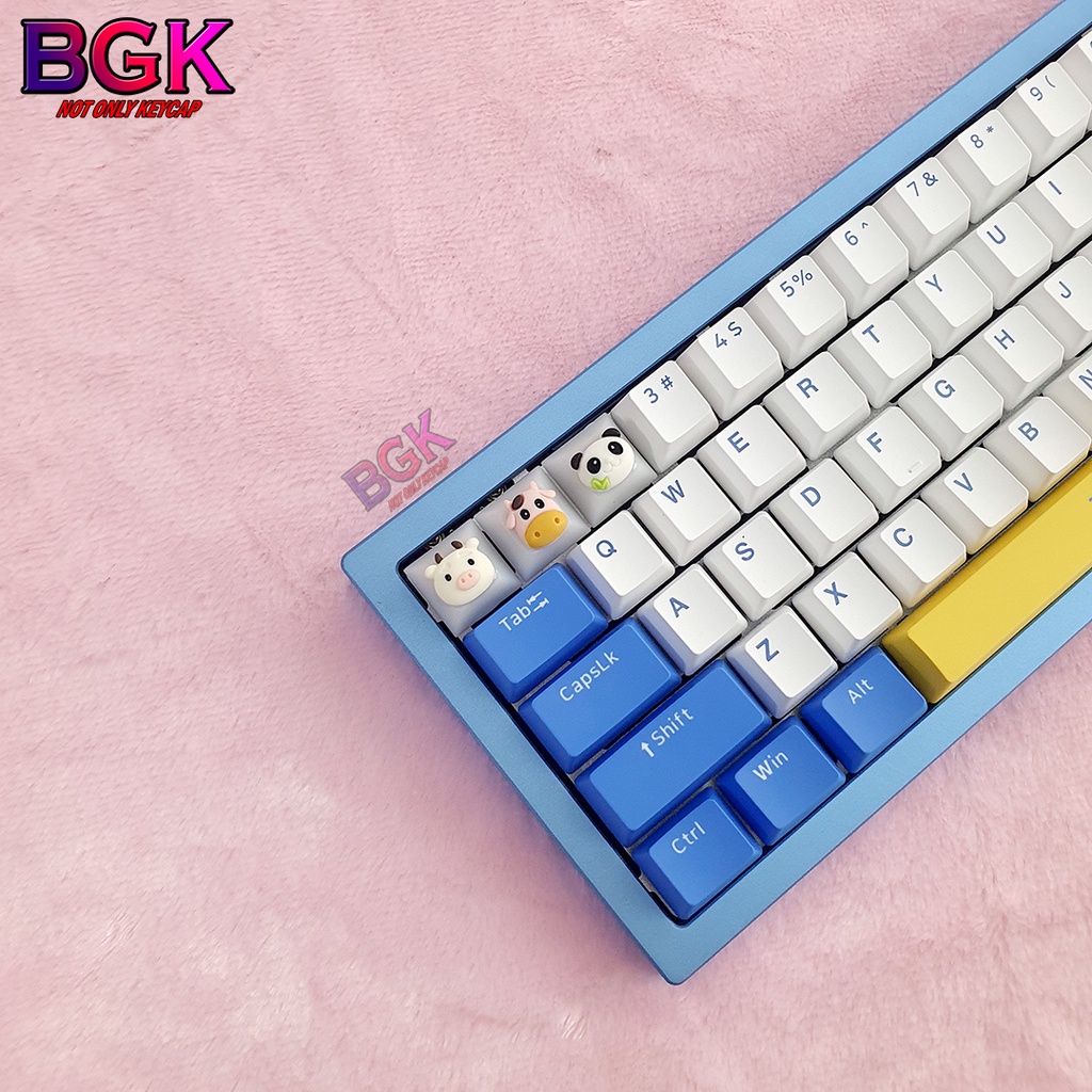 Keycap Artisan nút bàn phím cơ Gấu Trúc, Bò Sữa Siêu Dễ Thương Xuyên LED