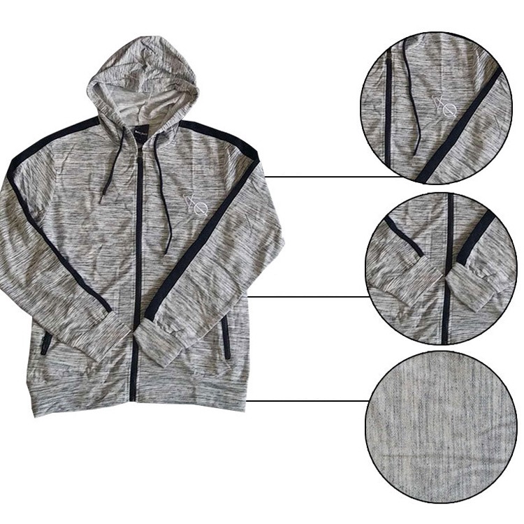 VQ Men's Cotton Striped Long-sleeved Sports Hoodie Fashion Casual Zipper Cardigan