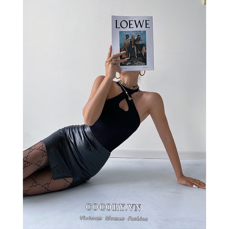 Cocory vn Áo dệt kim thiết kế chéo dây thời trang mùa hè quyến rũ cho nữ