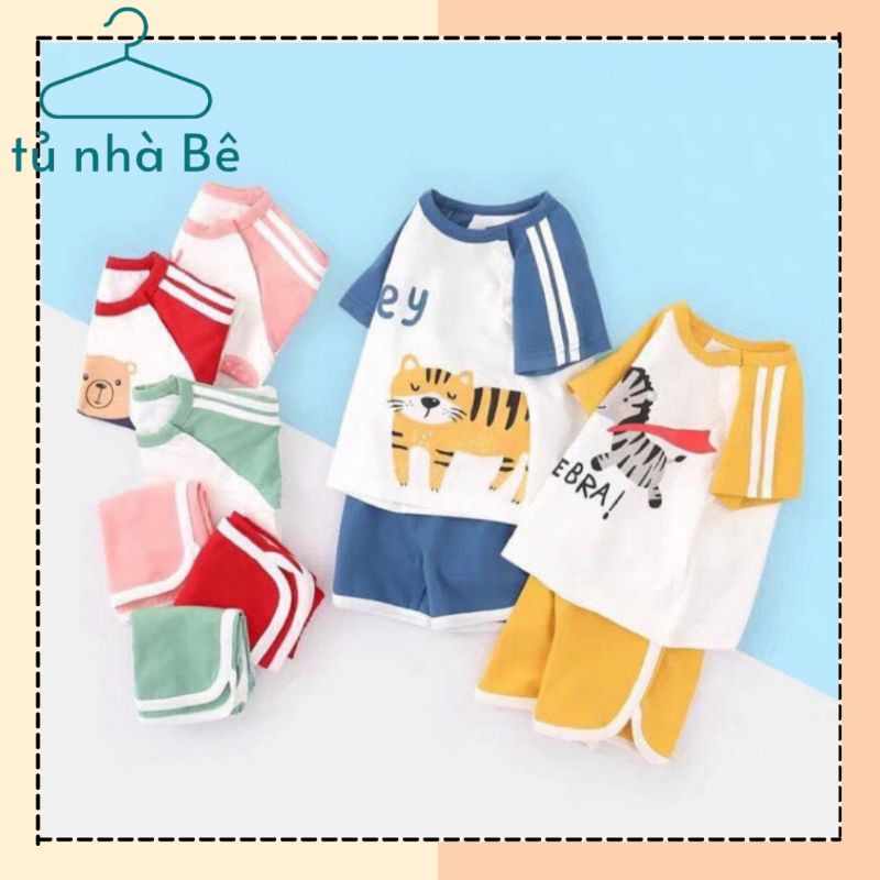 Bộ cộc tay raglan mùa hè nhiều màu Minky mom cho bé họa tiết hoạt hình con vật ngộ nghĩnh