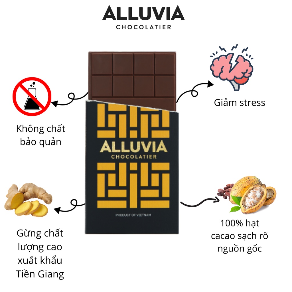 Socola nguyên chất sữa nhân Gừng ấm nồng ngọt ngào Alluvia Chocolate Milk chocolate with Ginger