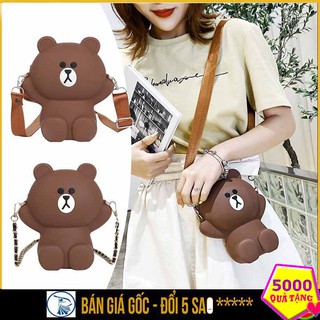 Túi đeo chéo silicon hình gấu brown bear cỡ lớn kèm 2 dây đeo chéo/ túi xách nữ