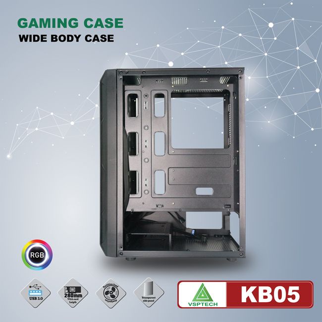 VỎ THÙNG MÁY TÍNH CASE VISION KB05 CÓ KÍNH CƯỜNG LỰC. VI TÍNH QUỐC DUY