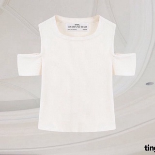 TINGOAN® - Áo len xù ngắn tay dáng lửng khoét vai trắng BE MINE TOP/WH