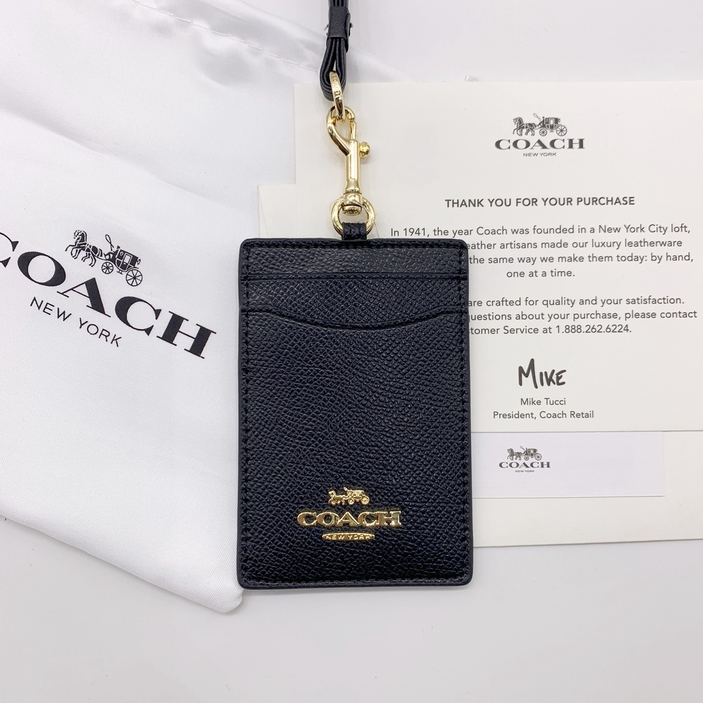 Giá đỡ thẻ COACH ❥ ❈ Logo kim loại Dây buộc làm việc ID đích thực