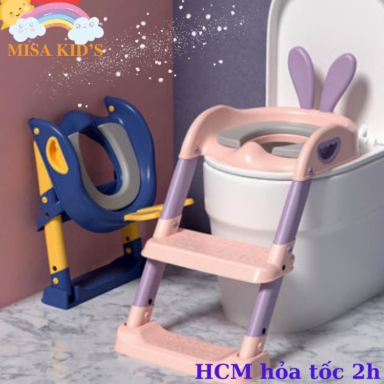 Thang bô vệ sinh có nắp thu nhỏ bồn cầu gấp gọn tiện lợi dùng cho bé trai và bé gái có sẵn tay vịn đi kèm
