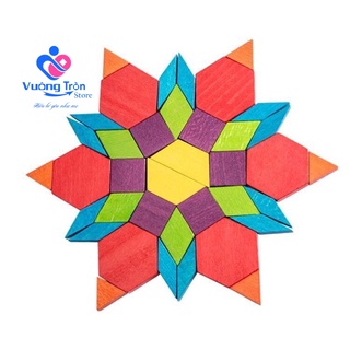 Ghép hình sáng tạo bằng gỗ Pattern Block -Bộ ghép hình gỗ montessori giúp bé phát triển tư duy 130 chi tiết