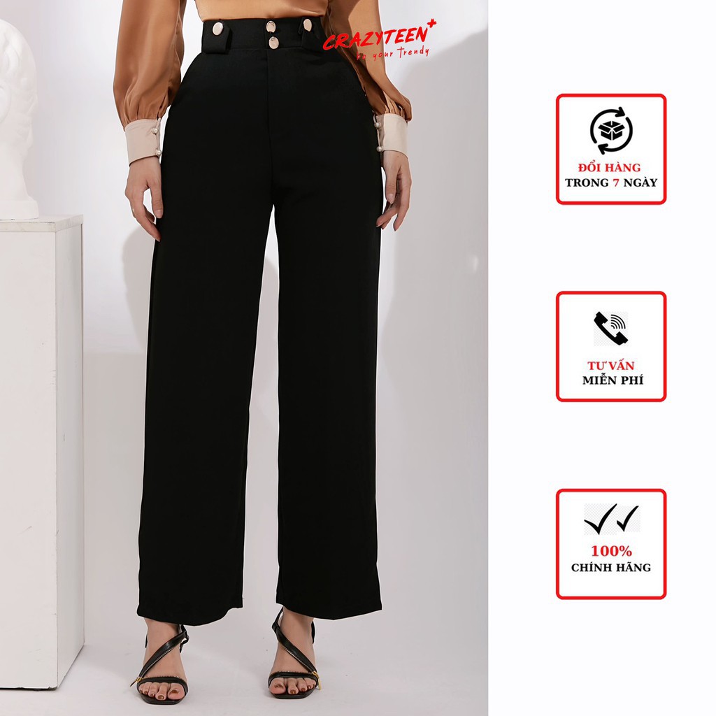 Quần ống suông nữ CRAZYTEEN phối nút sang trọng Q0002 | BigBuy360 - bigbuy360.vn