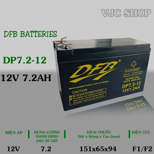 Bình ắc quy lưu điện cửa cuốn 12V 7.2AH hãng DFB - DP7.2-12